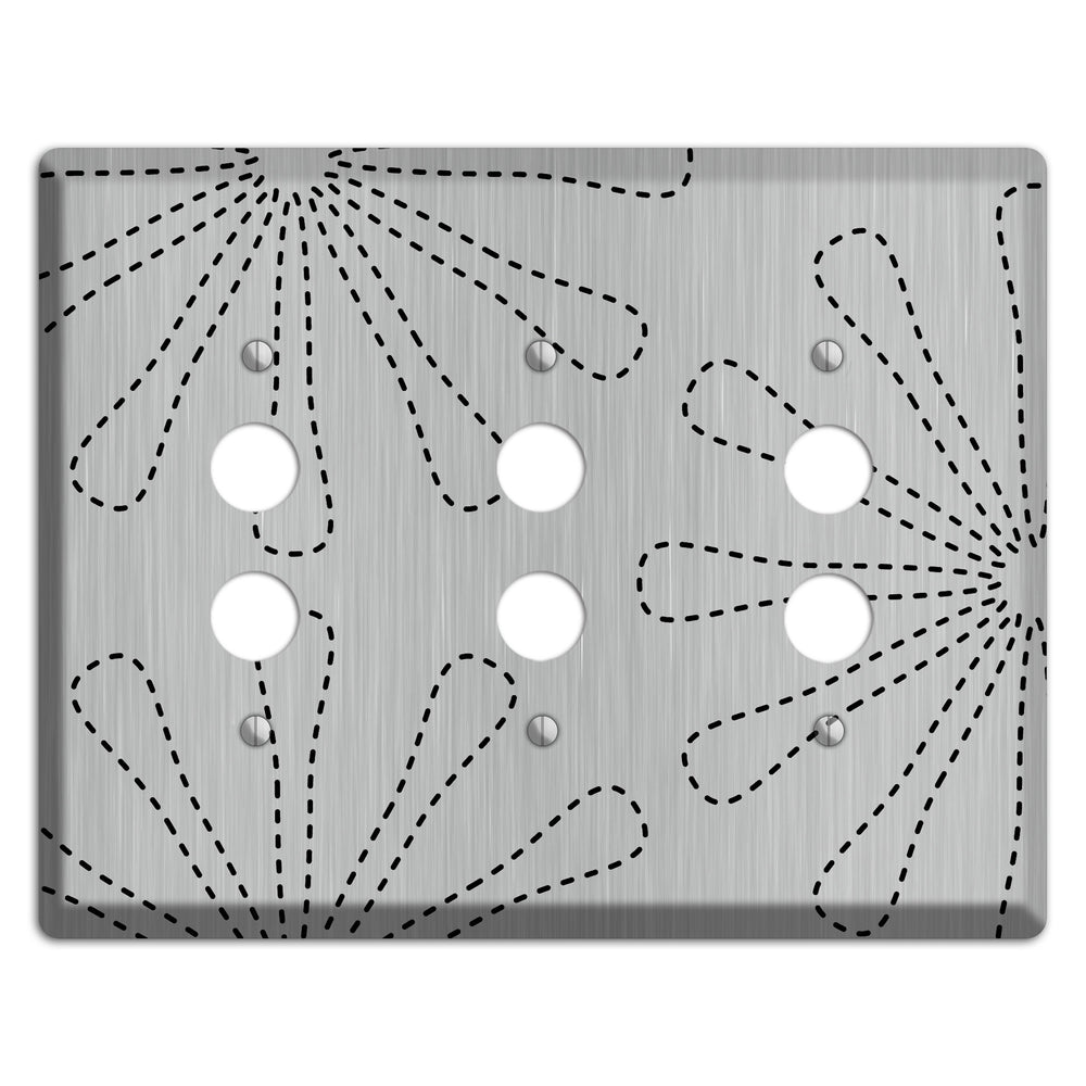 Retro Stipple Floral Stainless Steel 3 Pushbutton Wallplate
