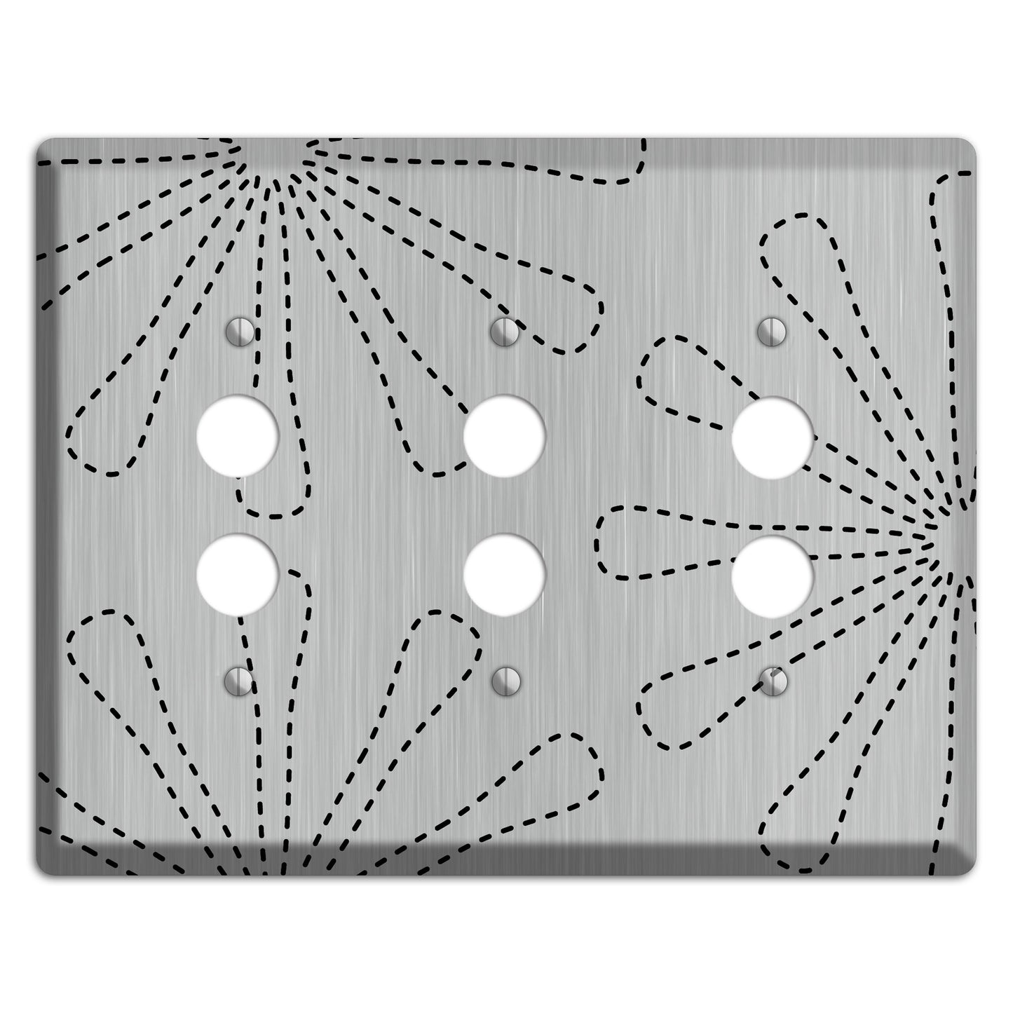 Retro Stipple Floral  Stainless 3 Pushbutton Wallplate
