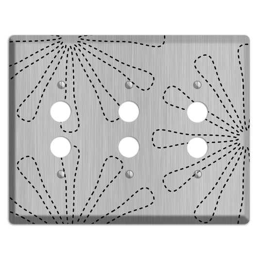 Retro Stipple Floral  Stainless 3 Pushbutton Wallplate