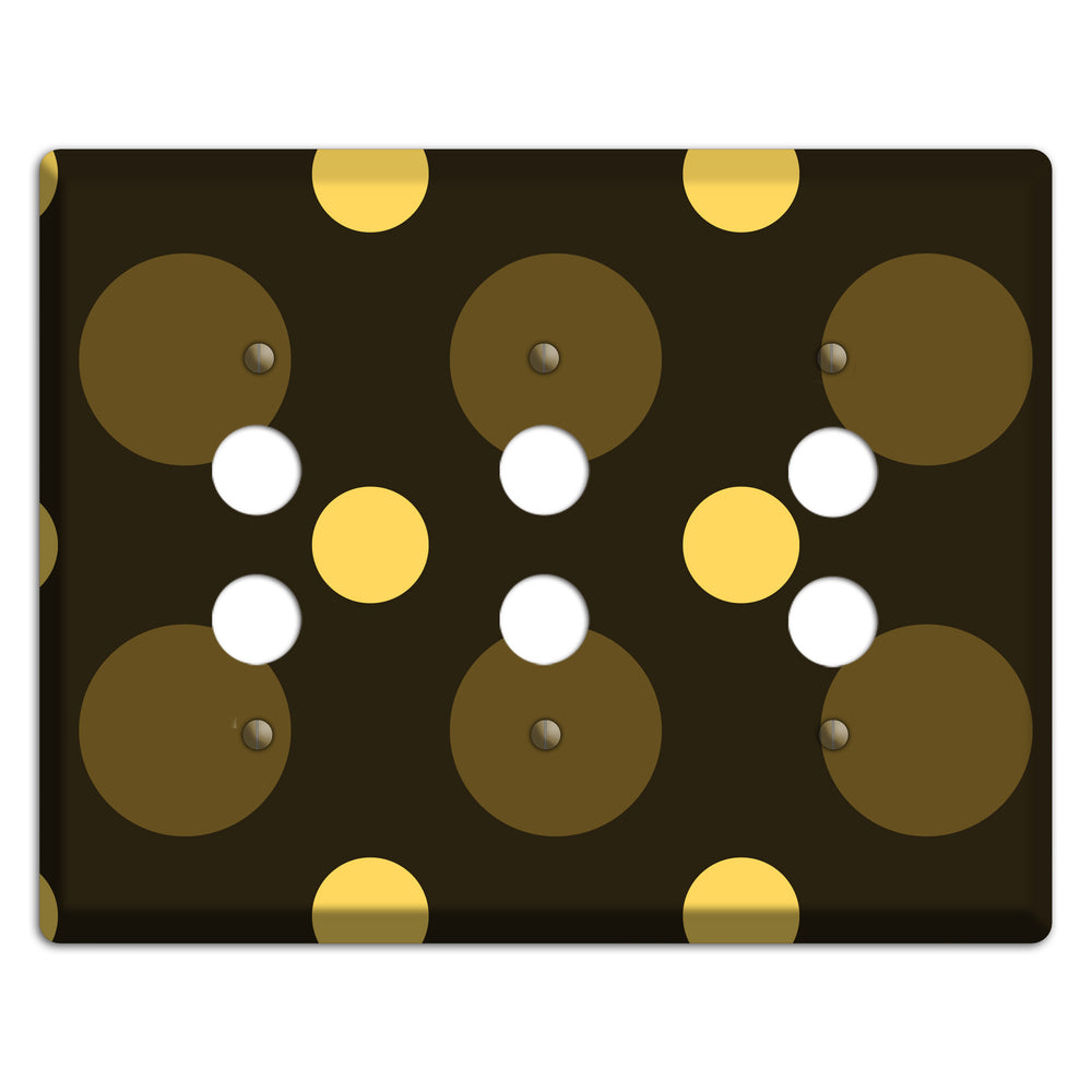 Brown with Brown and Yellow Multi Medium Polka Dots 3 Pushbutton Wallplate
