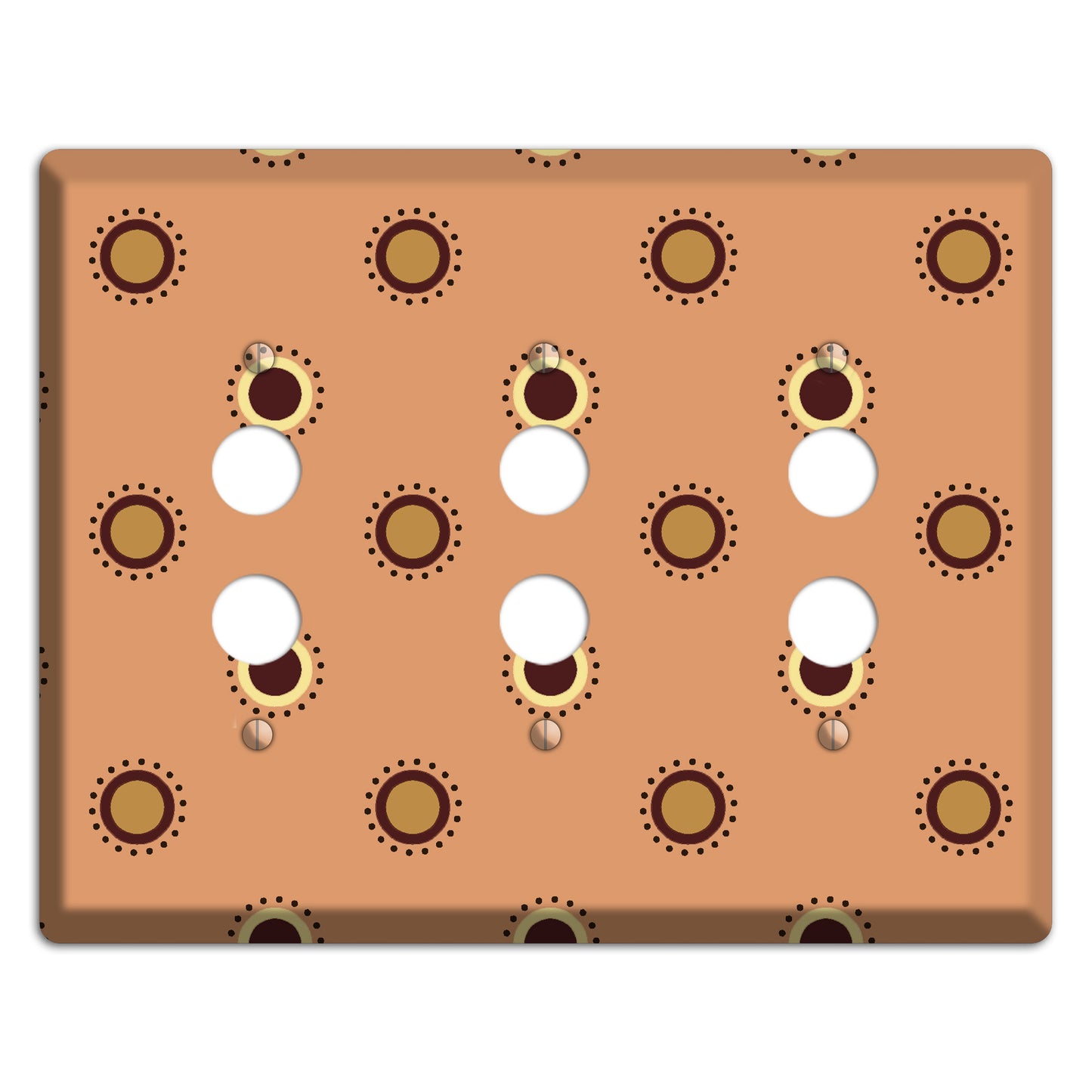 Coral with Multi Brown Suzani Dots 3 Pushbutton Wallplate