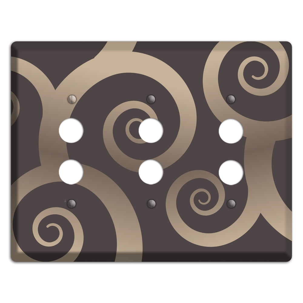Brown with Beige Large Swirl 3 Pushbutton Wallplate