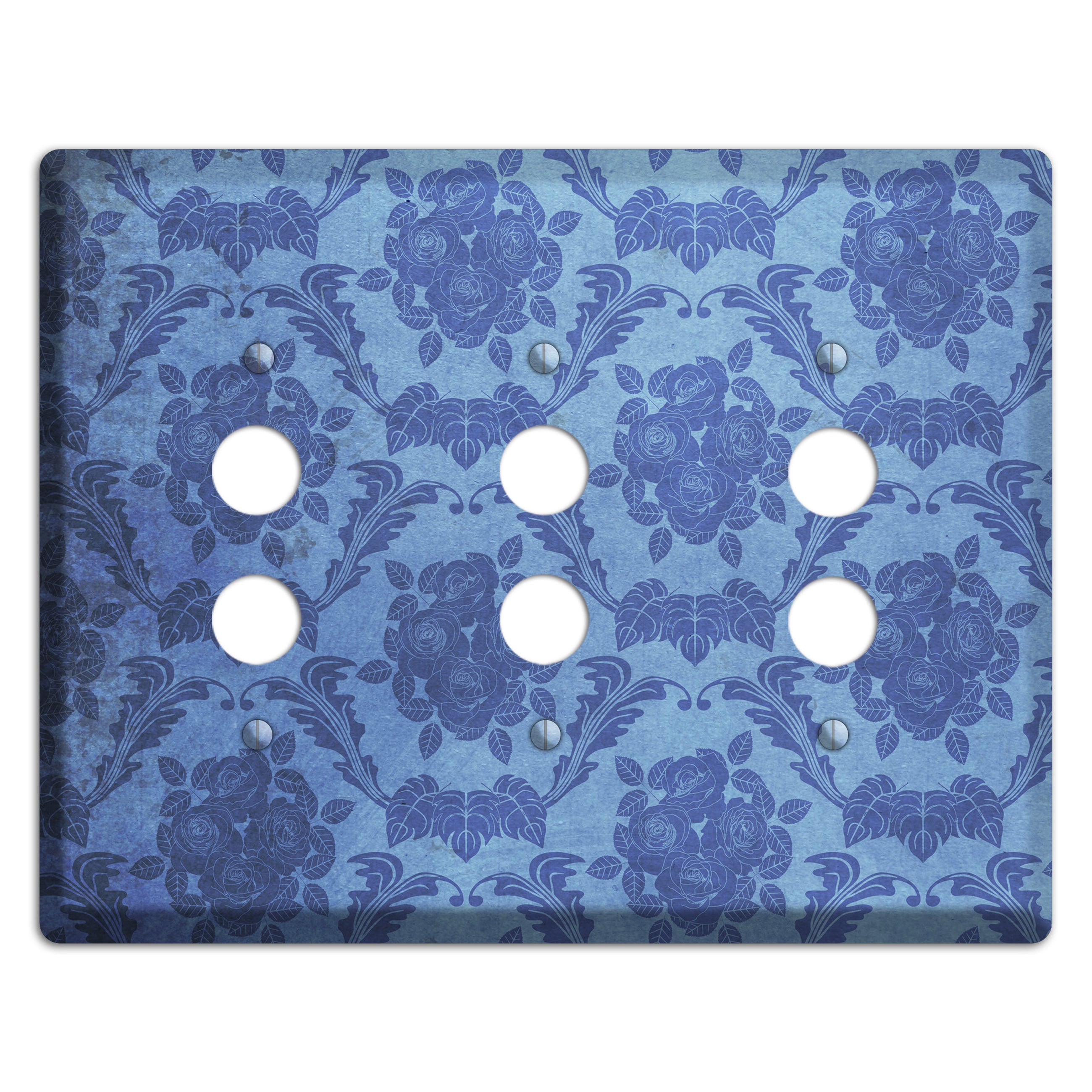 Polo Blue Vintage Rose Damask 3 Pushbutton Wallplate