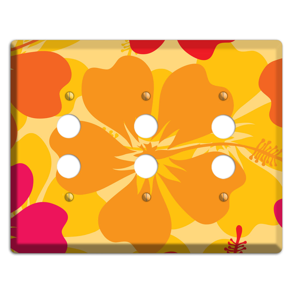 Orange Retro Flowers 2 3 Pushbutton Wallplate