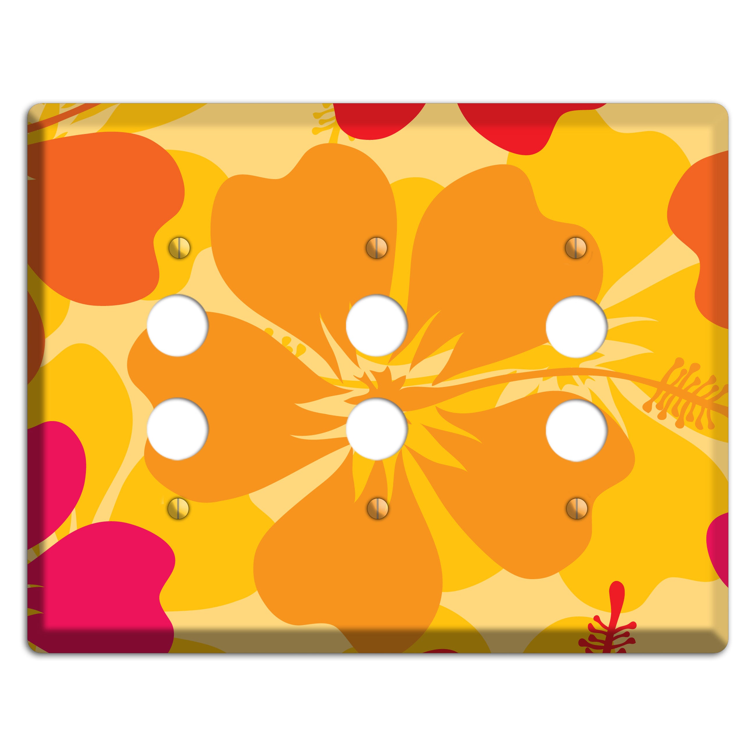 Orange Retro Flowers 2 3 Pushbutton Wallplate