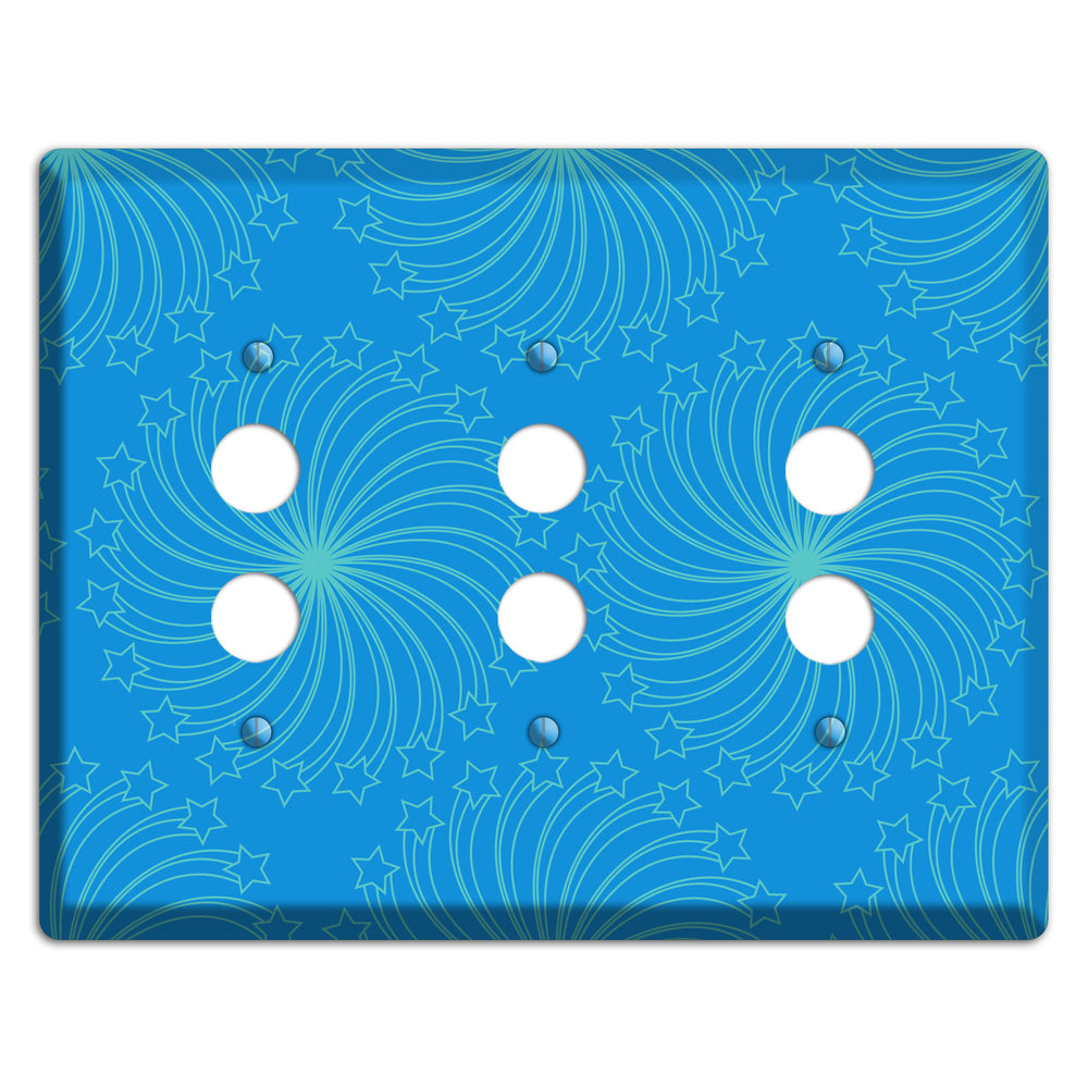 Multi Blue Star Swirl 3 Pushbutton Wallplate