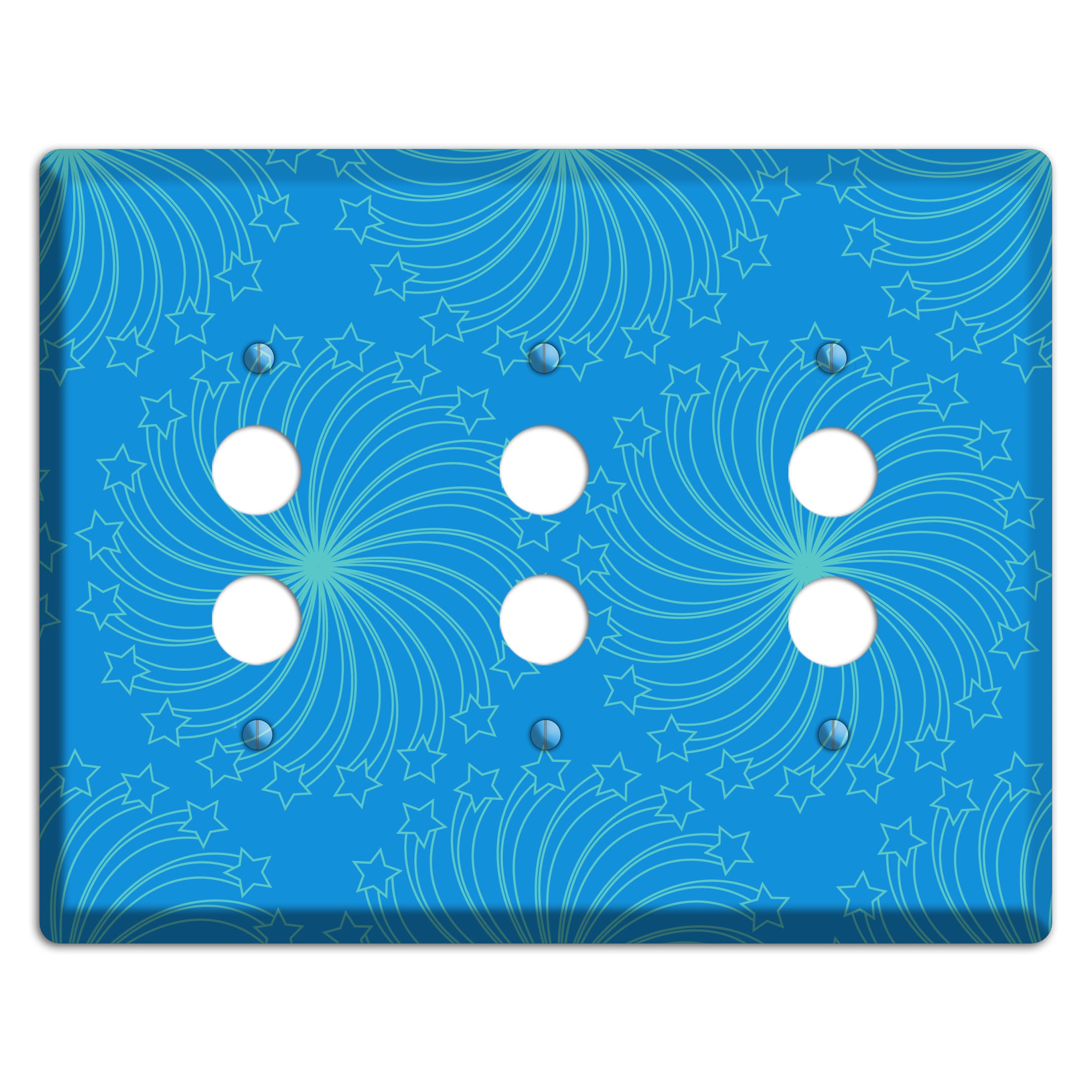Multi Blue Star Swirl 3 Pushbutton Wallplate