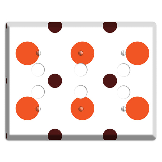 Coral and Brown Multi Medium Polka Dots 3 Pushbutton Wallplate