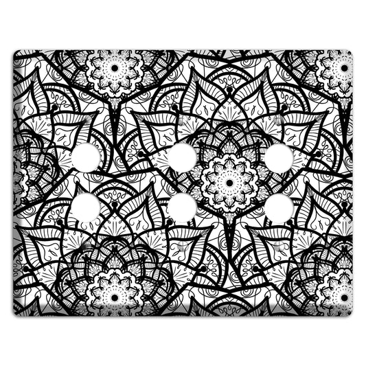 Mandala Black and White Style U Cover Plates 3 Pushbutton Wallplate