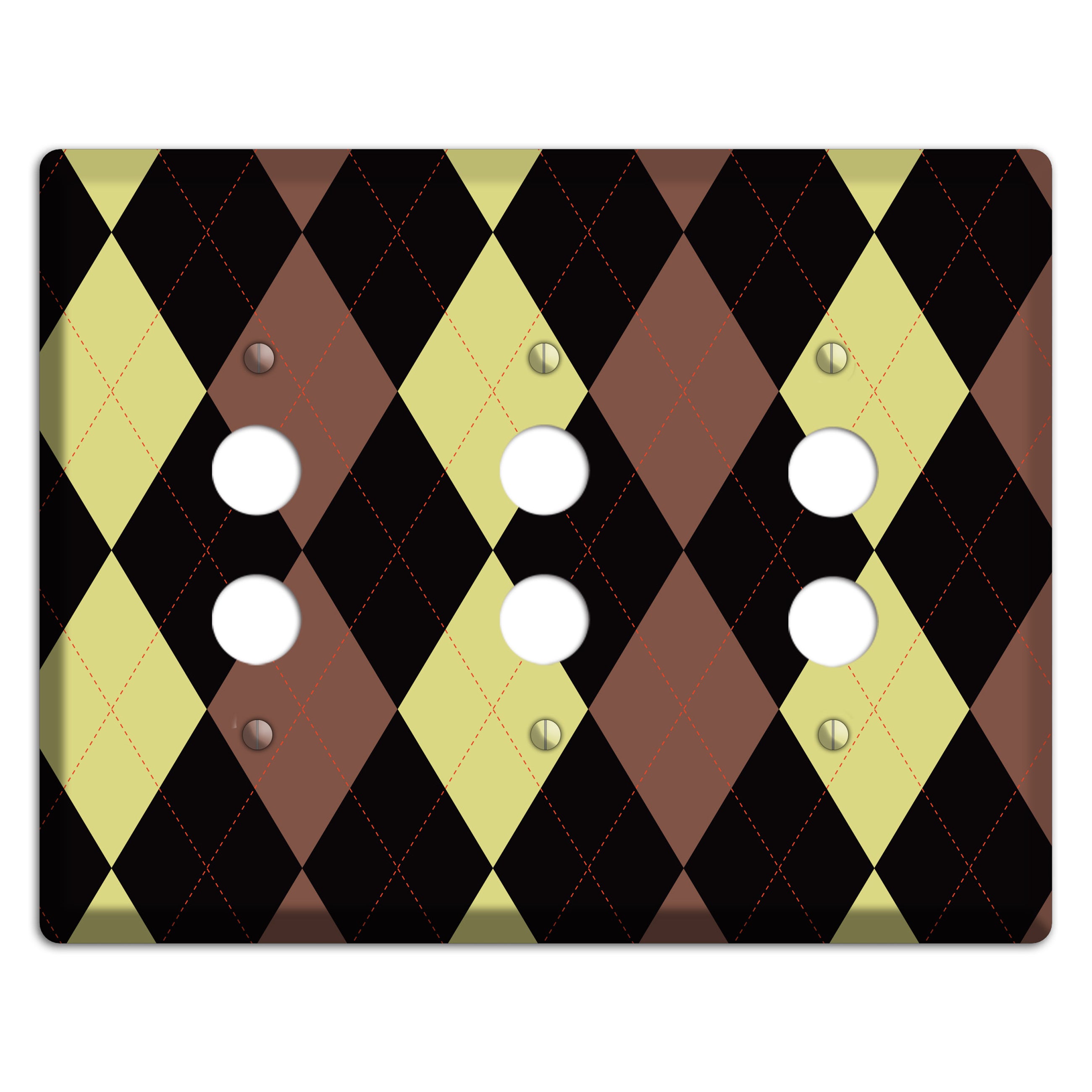 Yellow and Brown Argyle 3 Pushbutton Wallplate