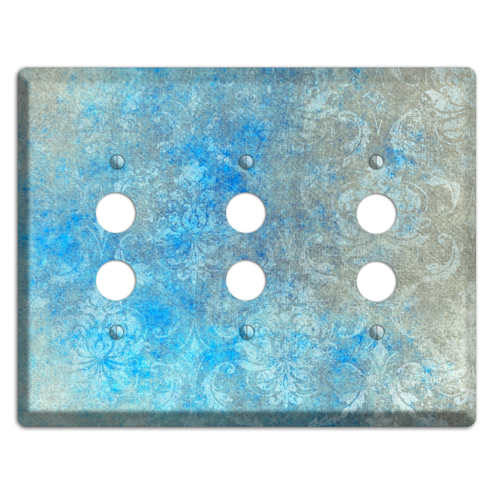Picton Blue Whimsical Damask 3 Pushbutton Wallplate