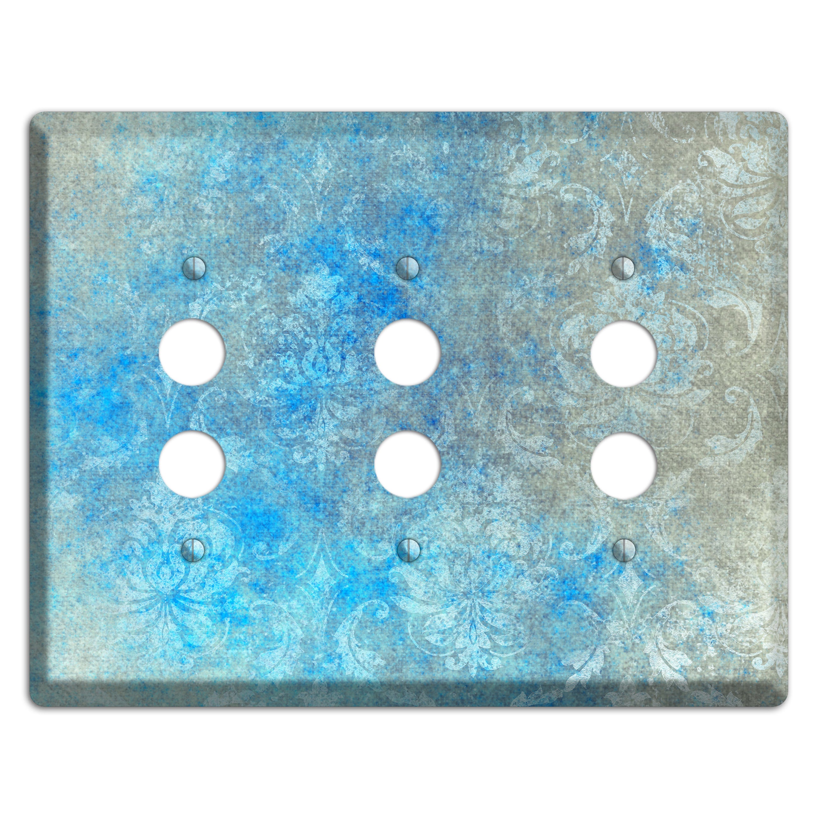 Picton Blue Whimsical Damask 3 Pushbutton Wallplate