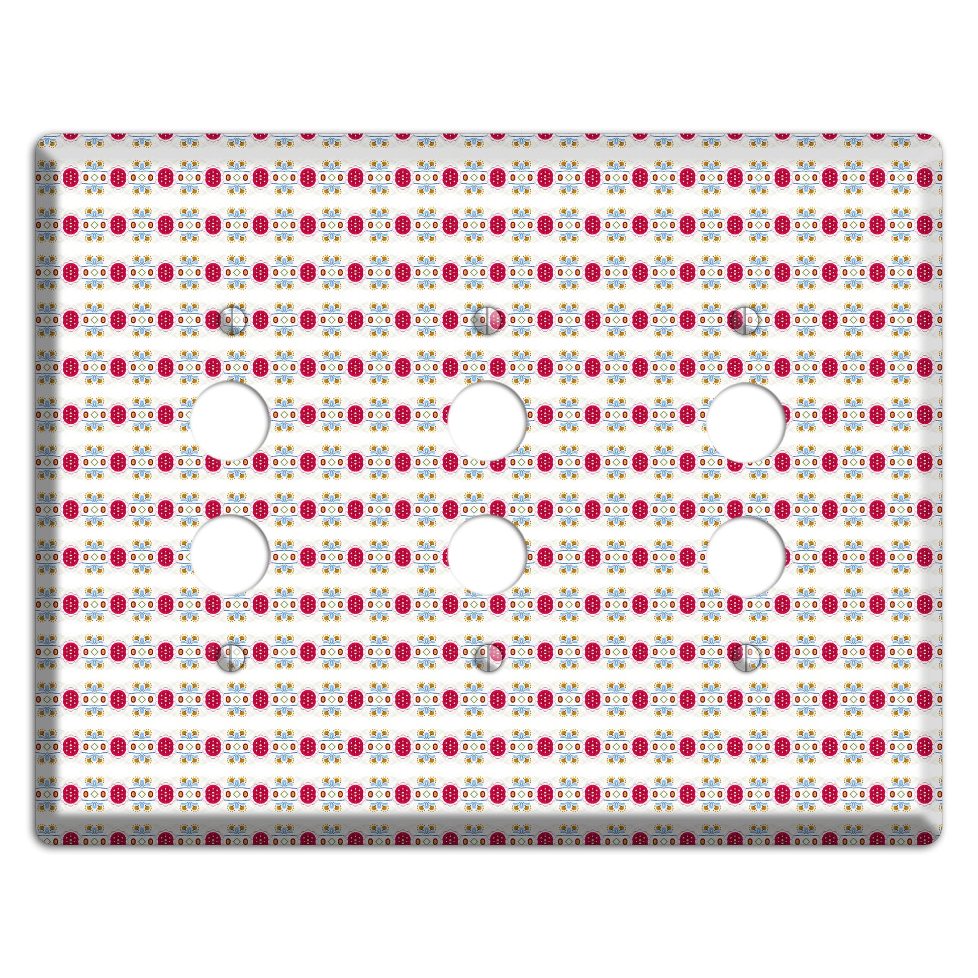 Off White with Red Blue Olive Tapestry 3 Pushbutton Wallplate
