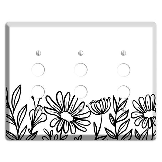 Hand-Drawn Floral 10 3 Pushbutton Wallplate
