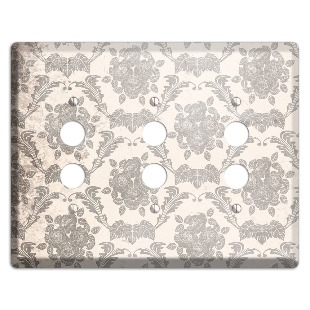 Pearl Bush Vintage Rose Damask 3 Pushbutton Wallplate