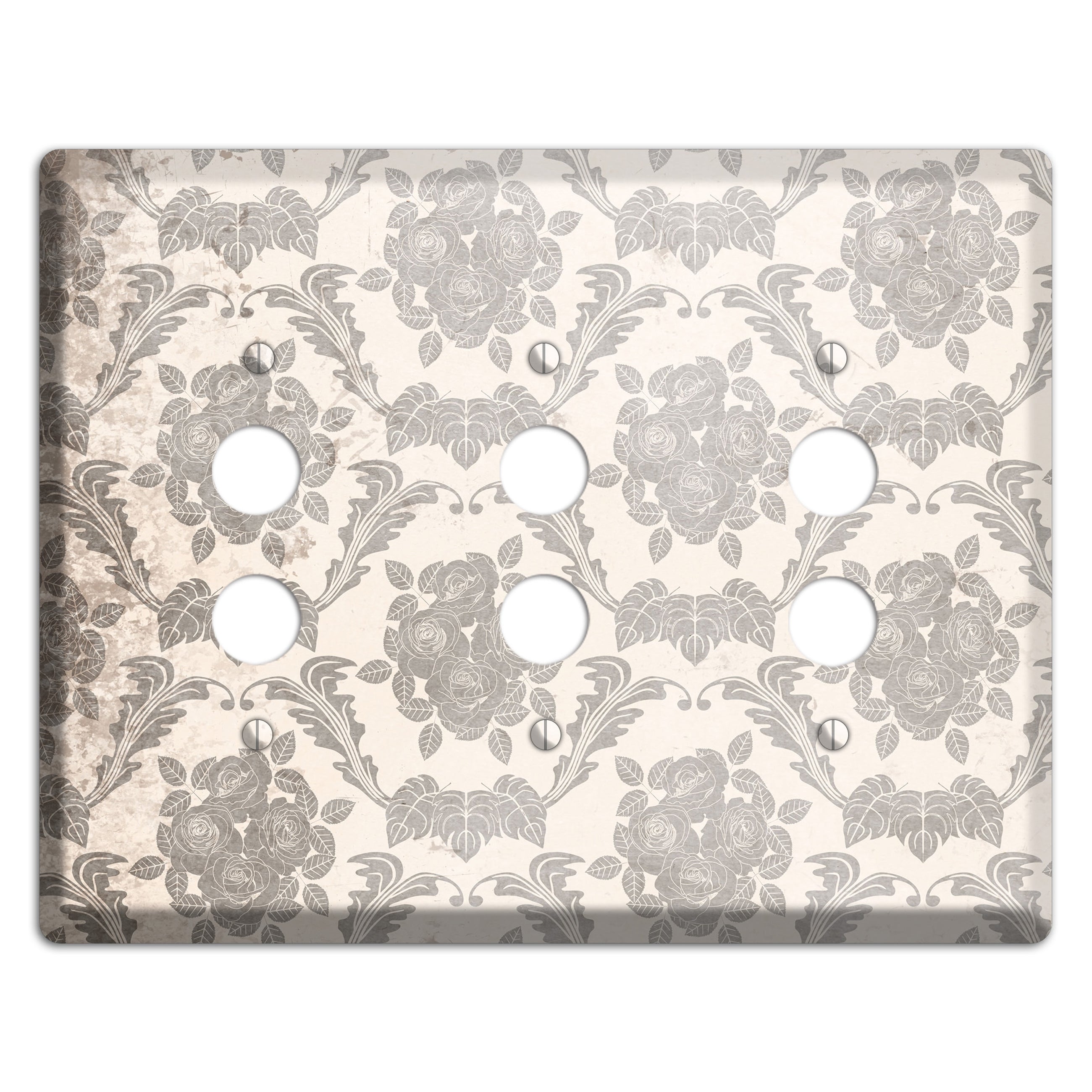 Pearl Bush Vintage Rose Damask 3 Pushbutton Wallplate