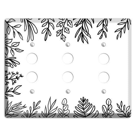 Hand-Drawn Floral 39 3 Pushbutton Wallplate