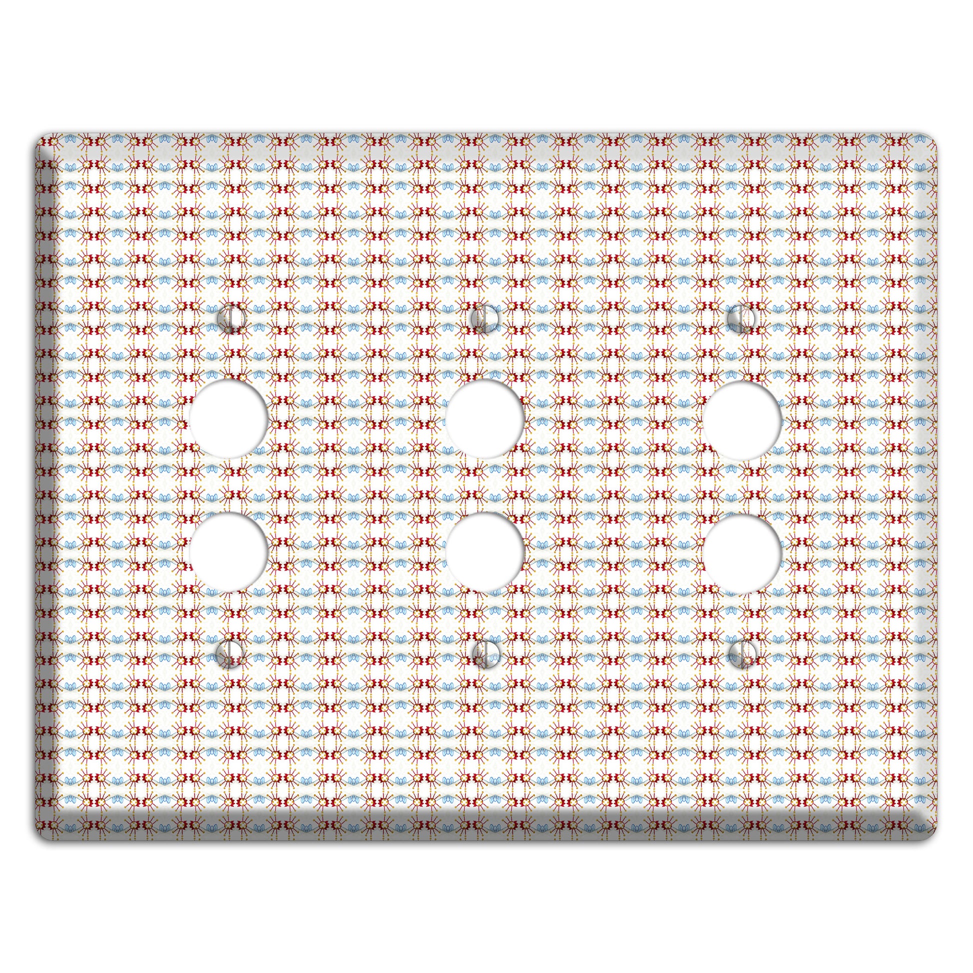 Off White with Red Blue Retro Tapestry 3 Pushbutton Wallplate