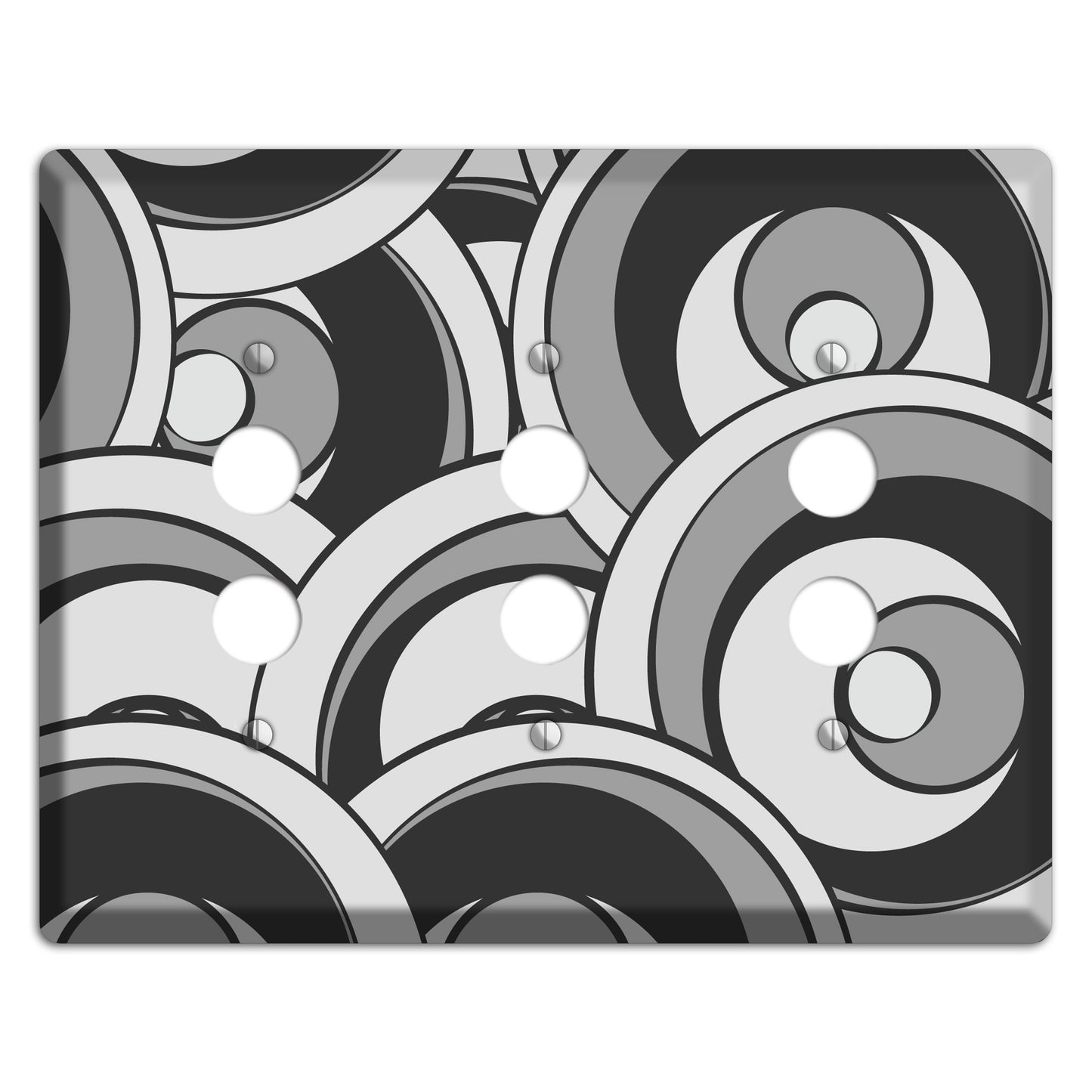 Black and Grey Deco Circles 3 Pushbutton Wallplate