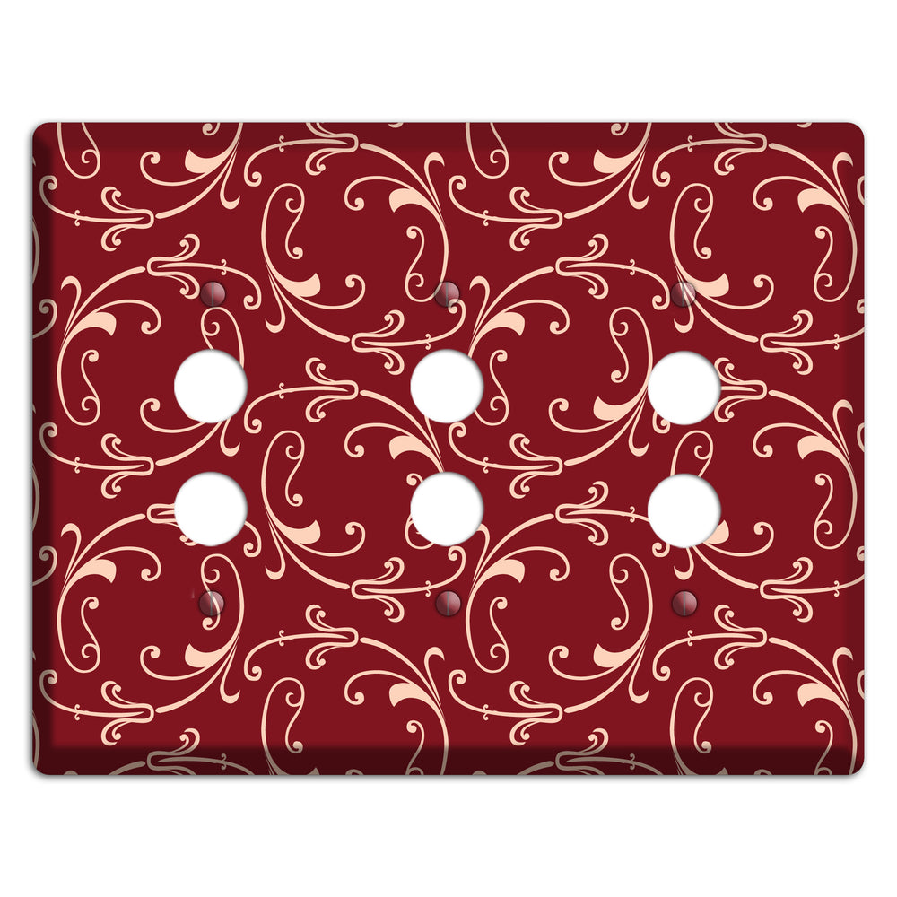 Burgundy Victorian Sprig 3 Pushbutton Wallplate