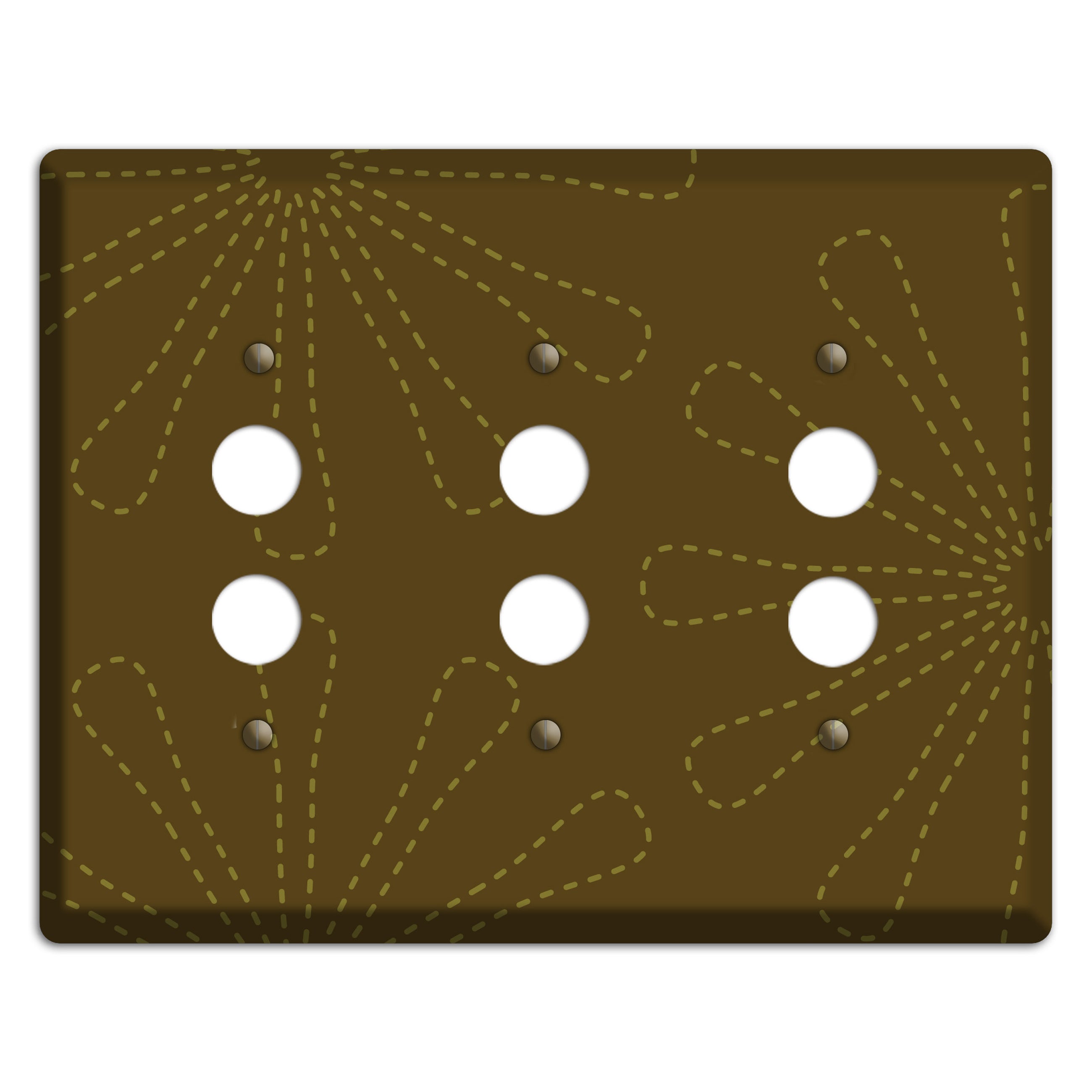 Brown Retro Stipple Floral Contour 3 Pushbutton Wallplate