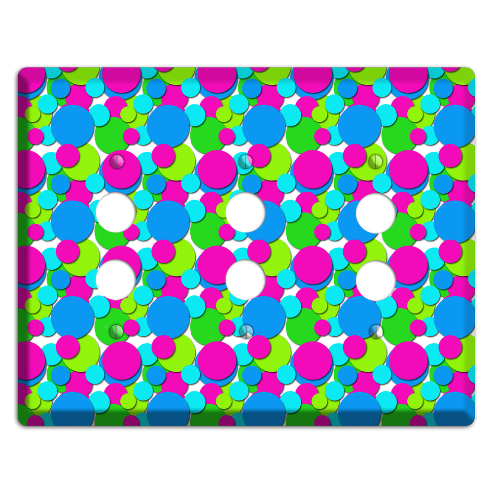 Fuschia Lime Blue Bubble Dots 3 Pushbutton Wallplate