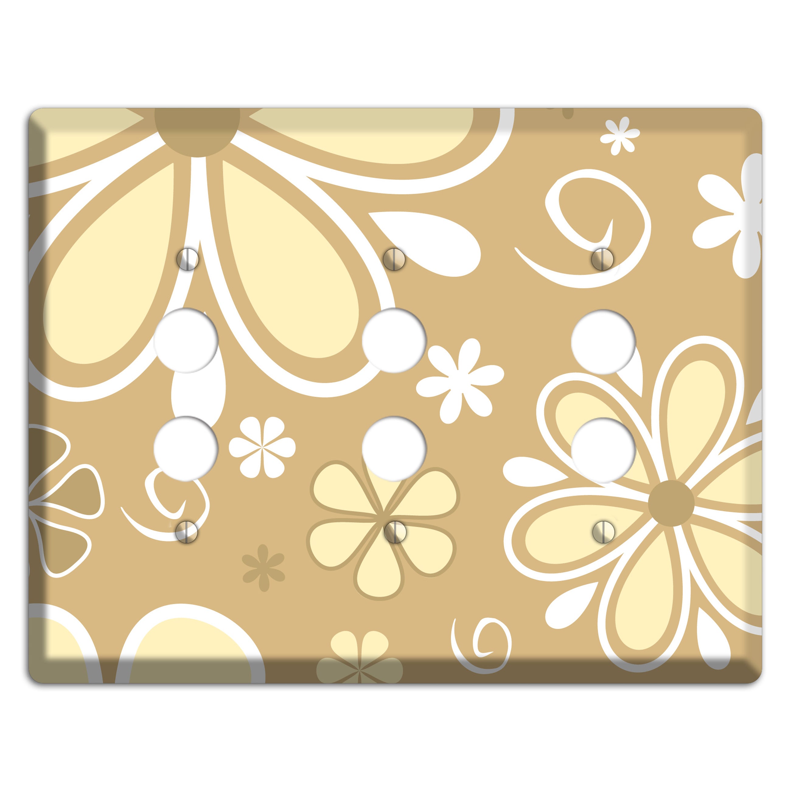 Beige Retro Flowers 3 Pushbutton Wallplate