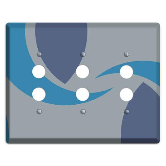 Grey and Blue Abstract 3 Pushbutton Wallplate