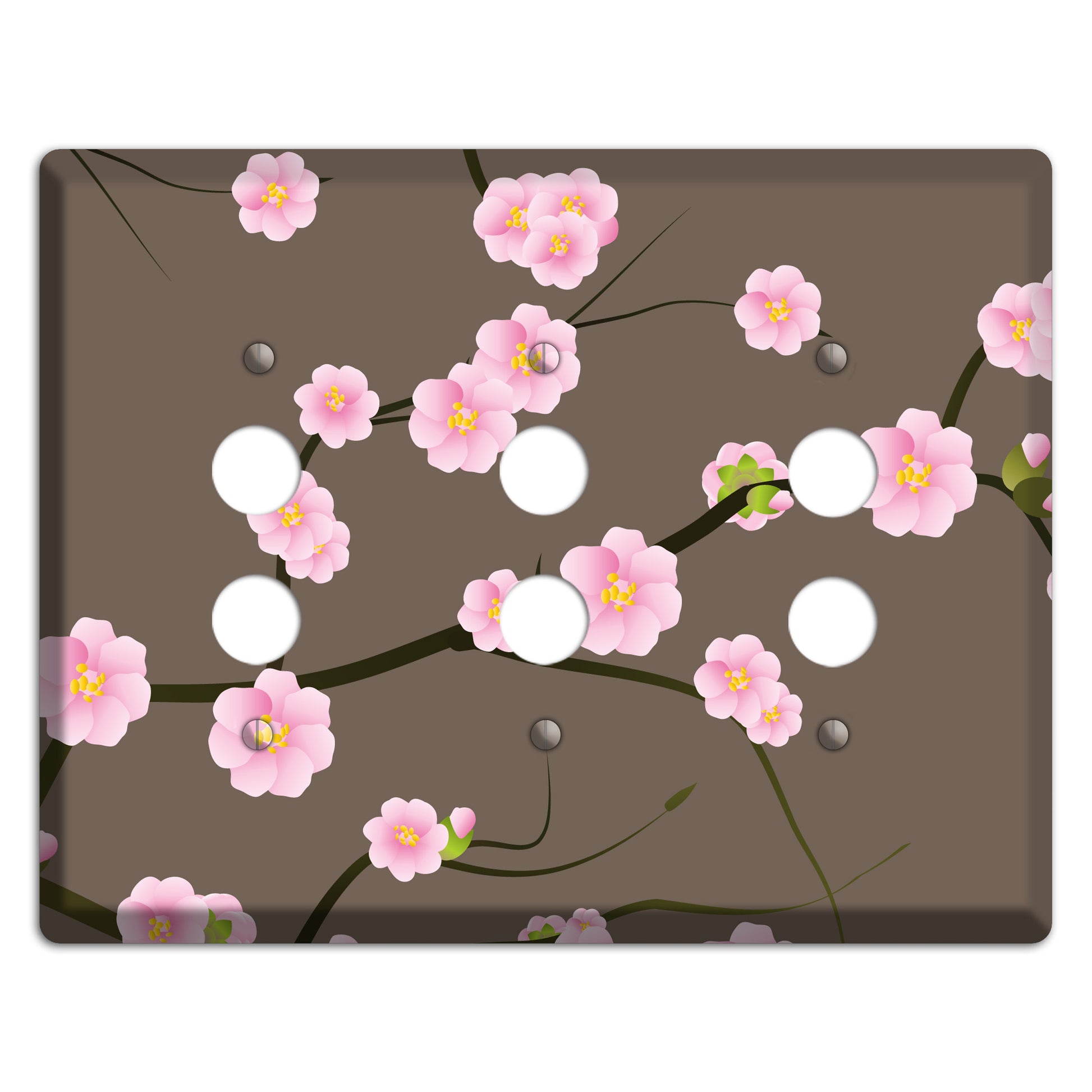 Pink and Brown Cherry Blossoms 3 Pushbutton Wallplate