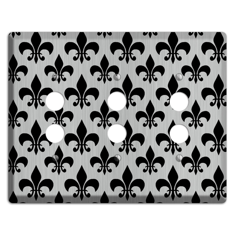 Fleur de Lis Stainless Steel 3 Pushbutton Wallplate