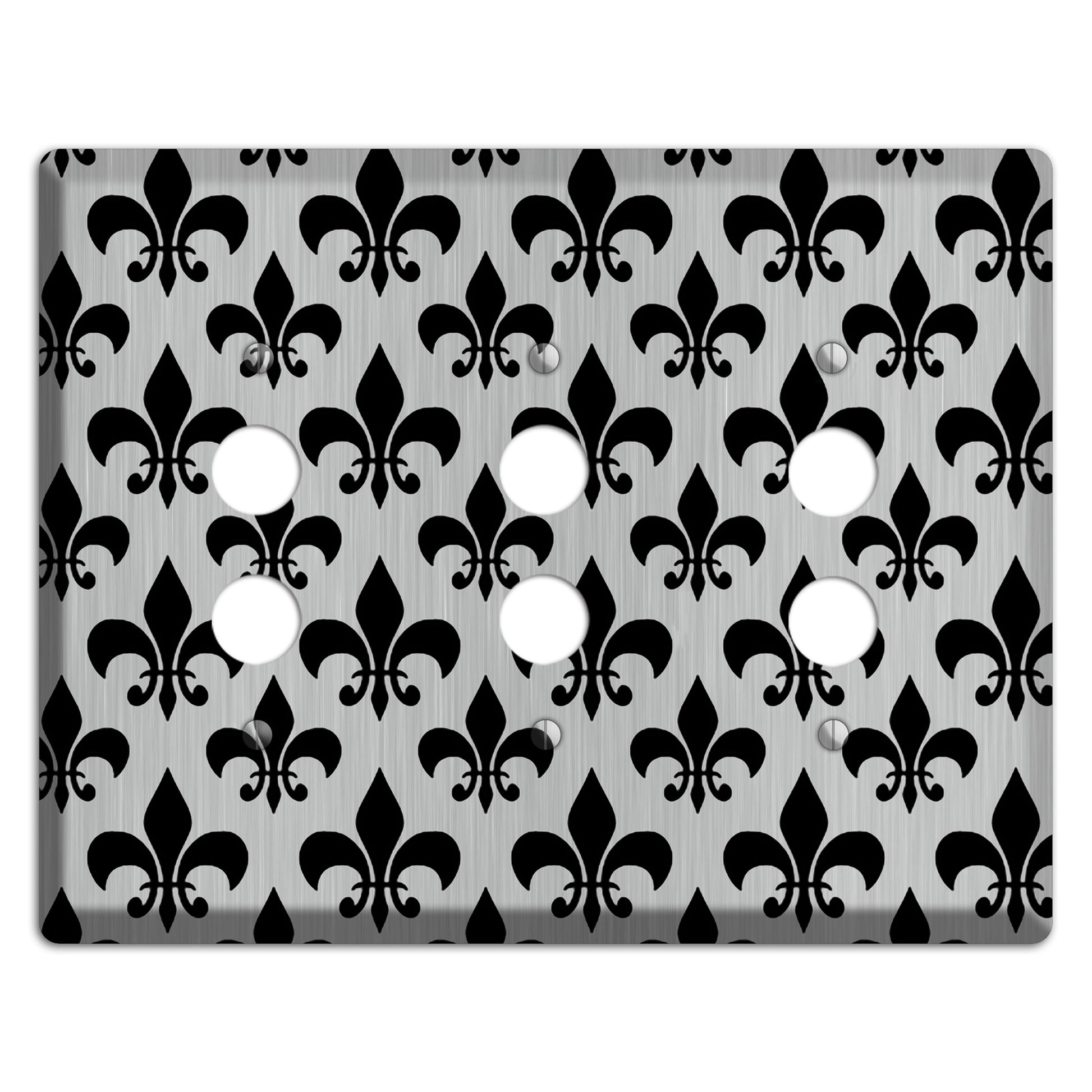 Fleur de Lis Stainless 3 Pushbutton Wallplate