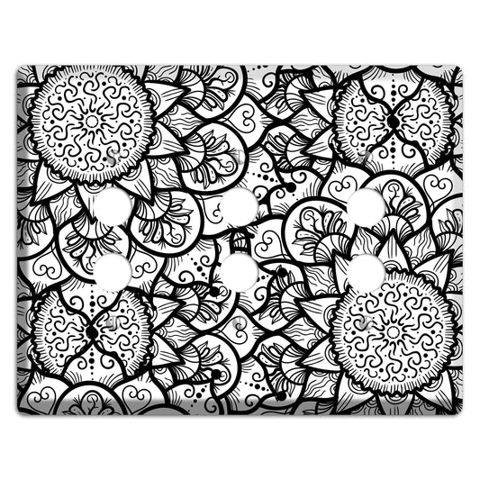 Mandala Black and White Style W Cover Plates 3 Pushbutton Wallplate