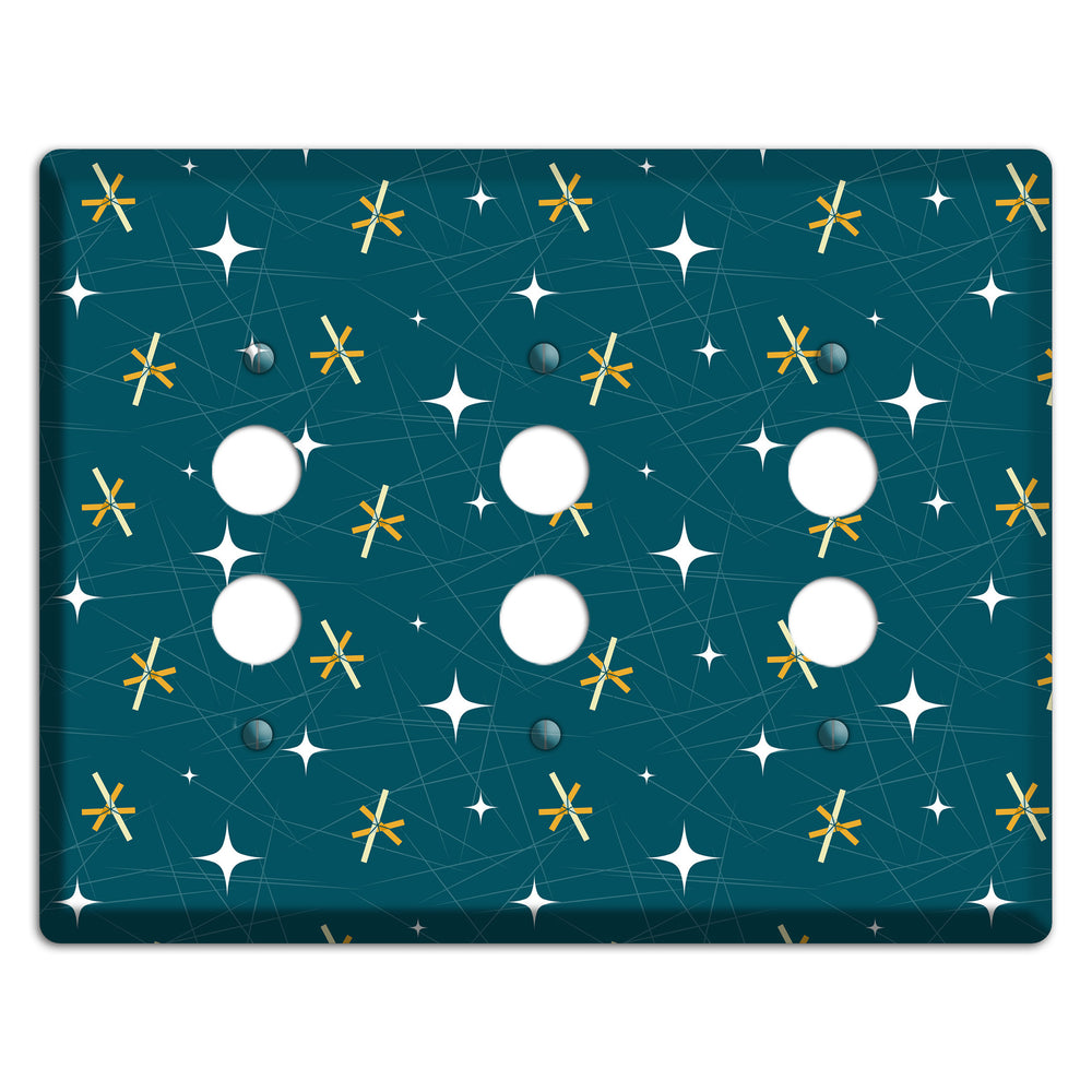 Navy Mid-Century Atomic 3 Pushbutton Wallplate
