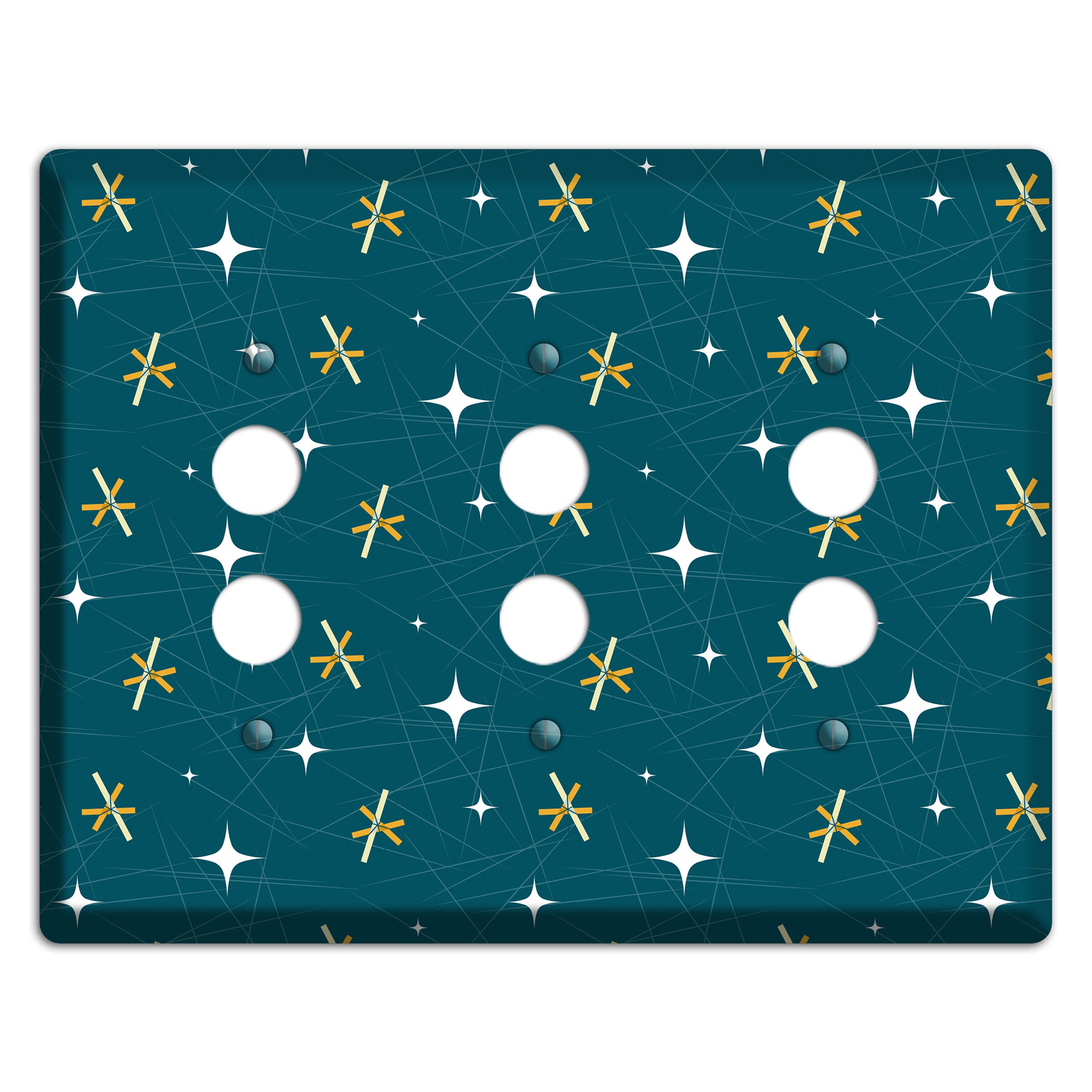 Navy Mid-Century Atomic 3 Pushbutton Wallplate