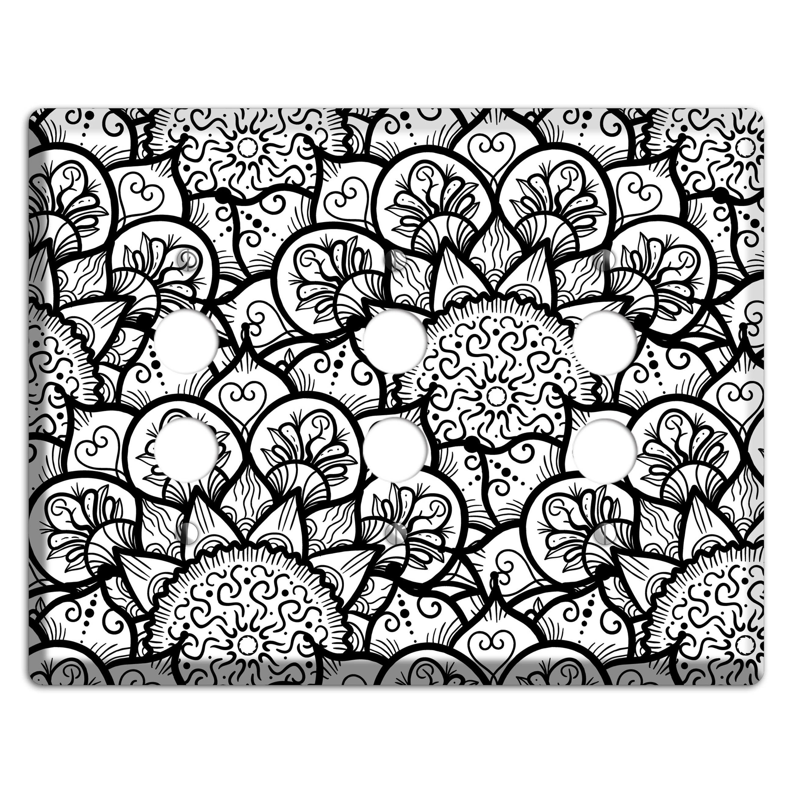 Mandala Black and White Style N Cover Plates 3 Pushbutton Wallplate