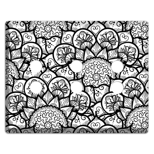 Mandala Black and White Style N Cover Plates 3 Pushbutton Wallplate