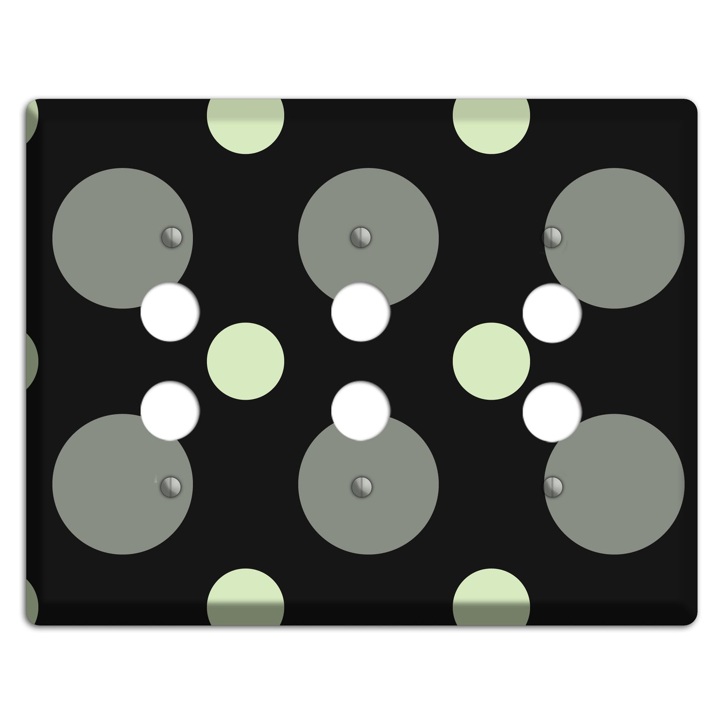 Black with Grey and Sage Multi Medium Polka Dots 3 Pushbutton Wallplate