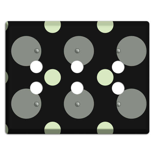 Black with Grey and Sage Multi Medium Polka Dots 3 Pushbutton Wallplate