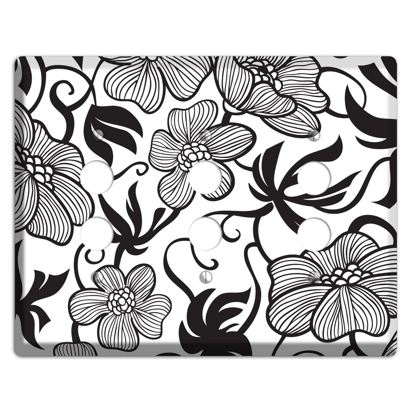 White with Black Tropical 3 Pushbutton Wallplate