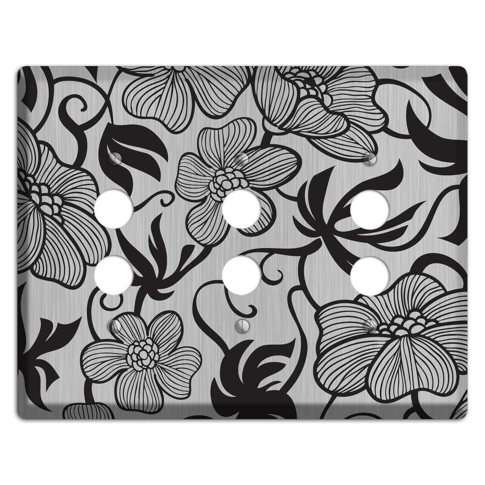 Stainless Steel with Black Tropical 3 Pushbutton Wallplate