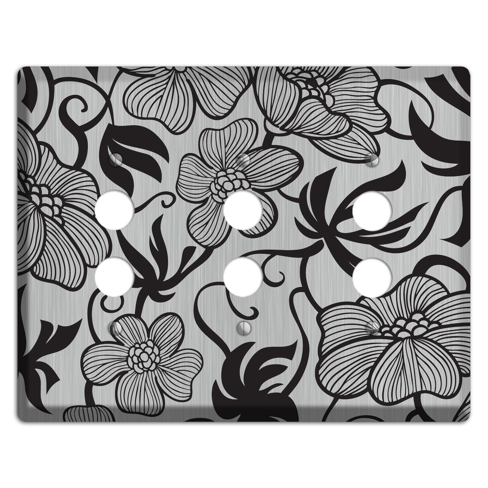 Stainless with Black Tropical 3 Pushbutton Wallplate