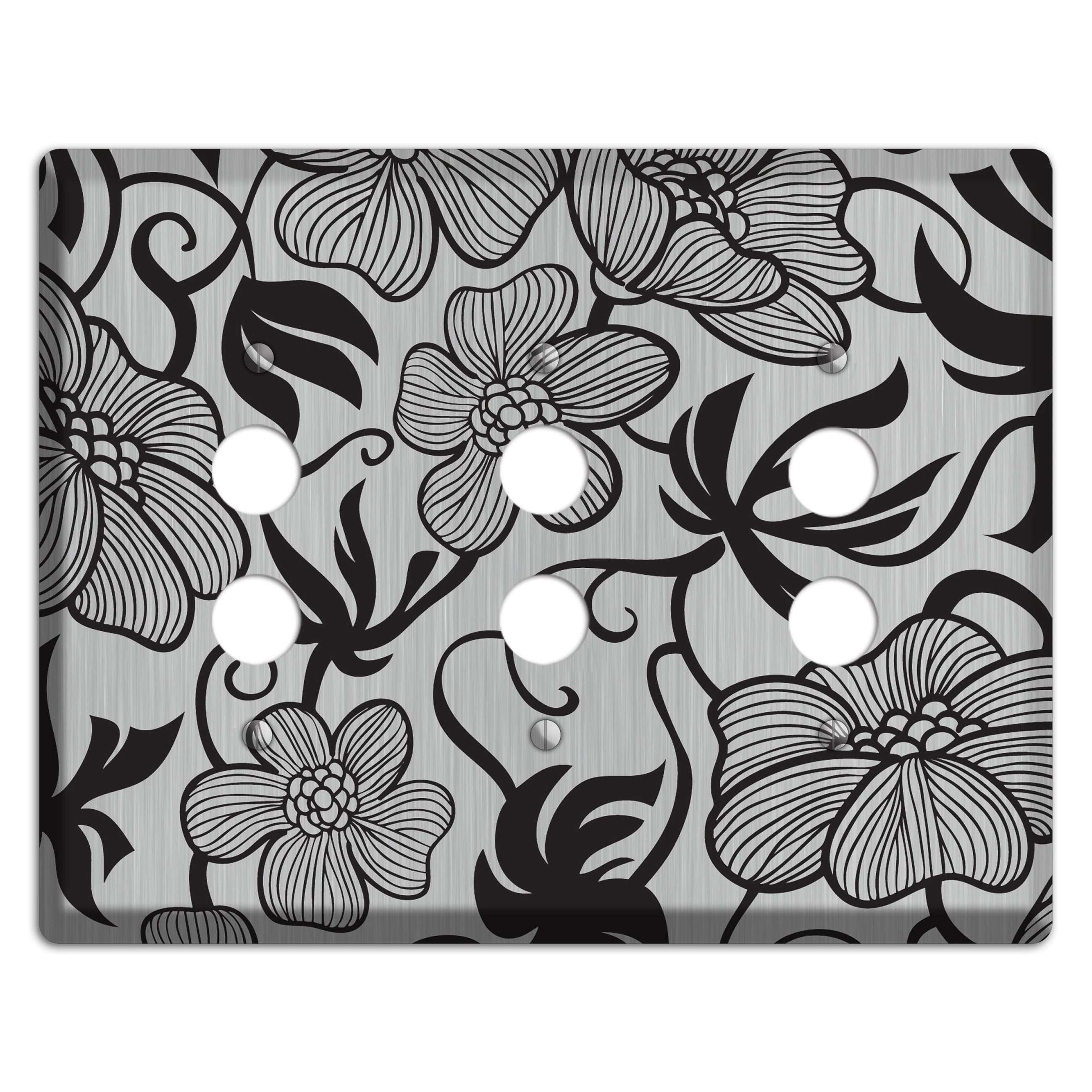 Stainless with Black Tropical 3 Pushbutton Wallplate