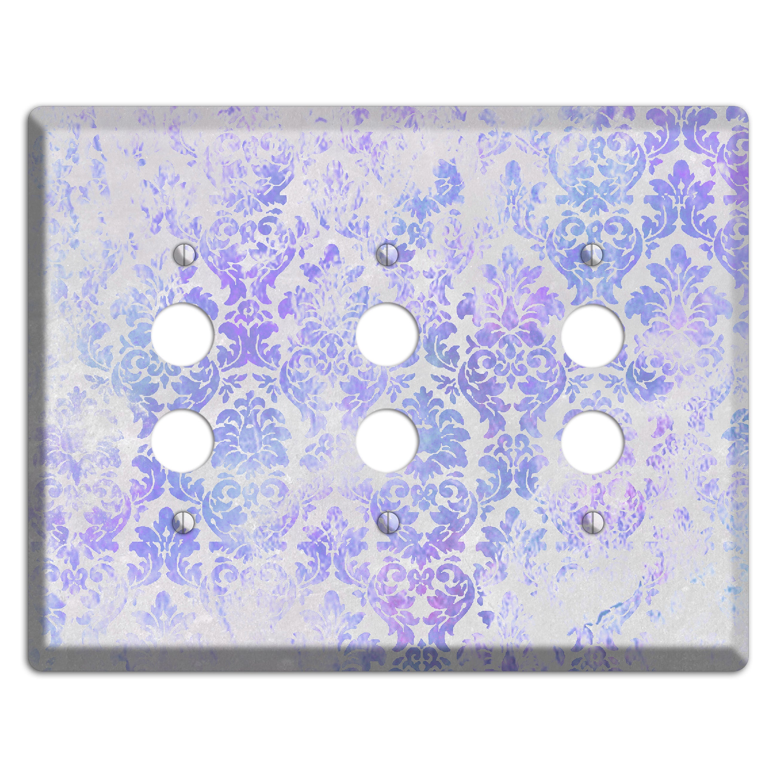 Periwinkle Gray Whimsical Damask 3 Pushbutton Wallplate
