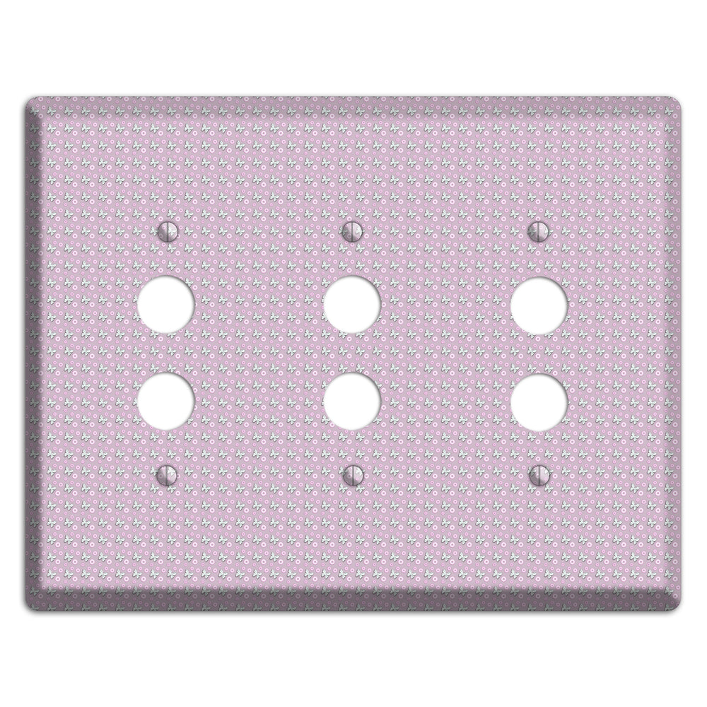 Pink with Butterflies 3 Pushbutton Wallplate