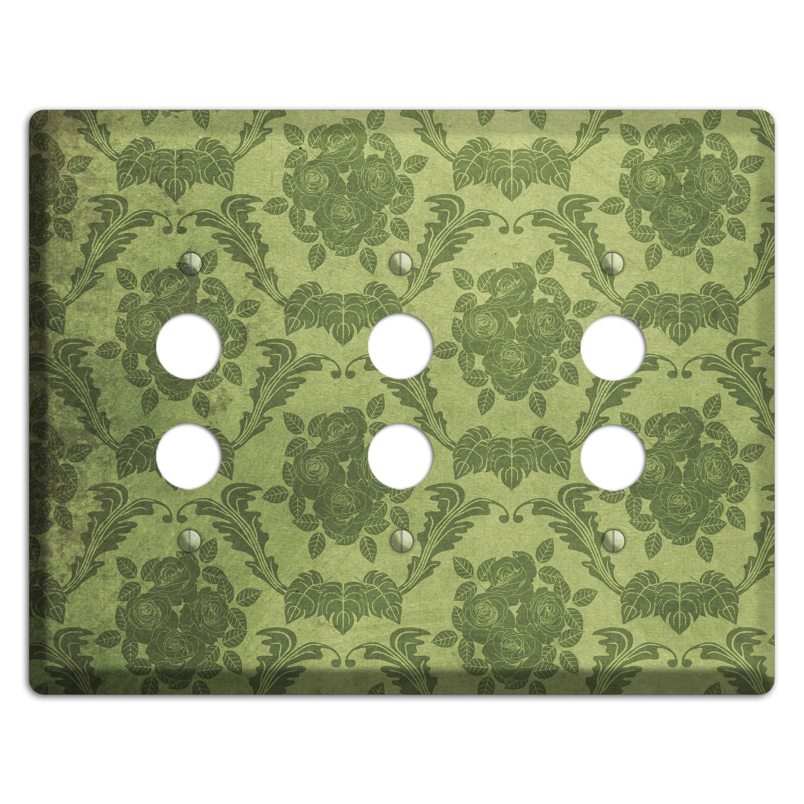 Green Smoke Vintage Rose Damask 3 Pushbutton Wallplate