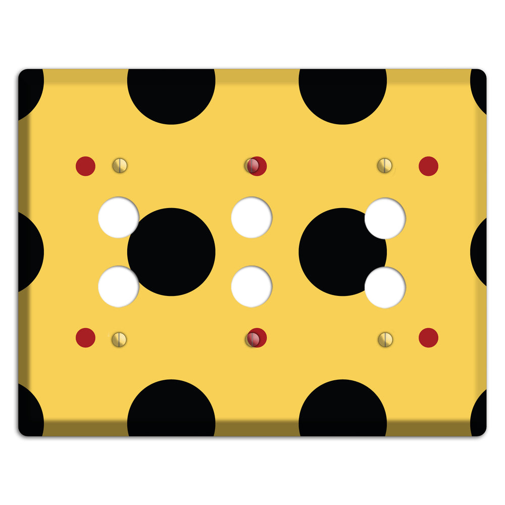 Yellow with Black and Red Multi Tiled Medium Dots 3 Pushbutton Wallplate