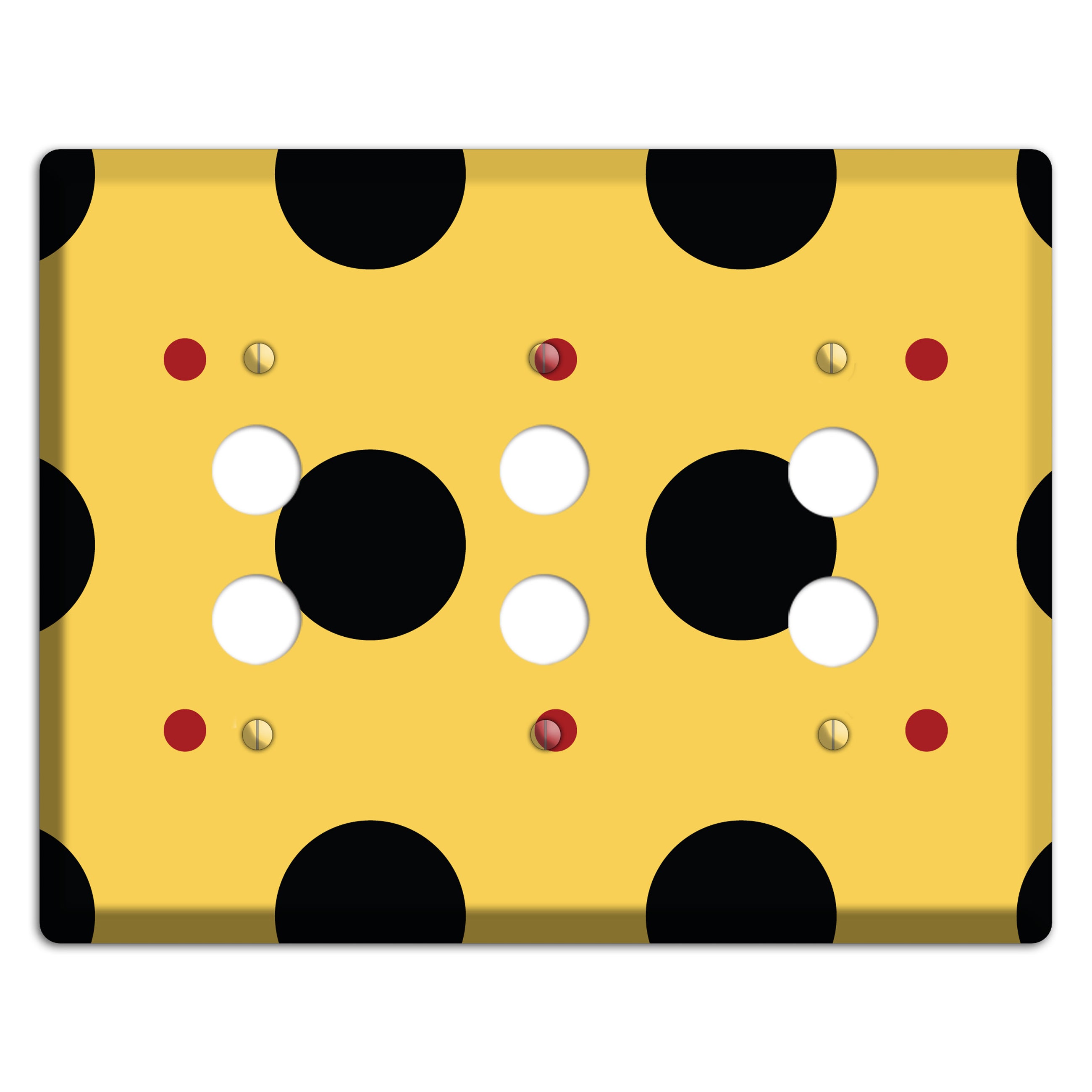 Yellow with Black and Red Multi Tiled Medium Dots 3 Pushbutton Wallplate