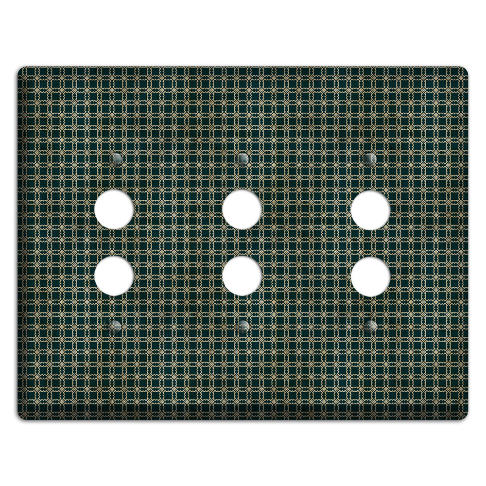Dark Green Grunge Tiled Tiny Arabesque 3 Pushbutton Wallplate