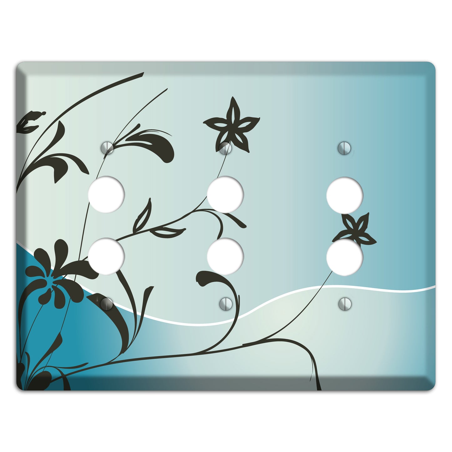 Blue-grey Floral Sprig 3 Pushbutton Wallplate