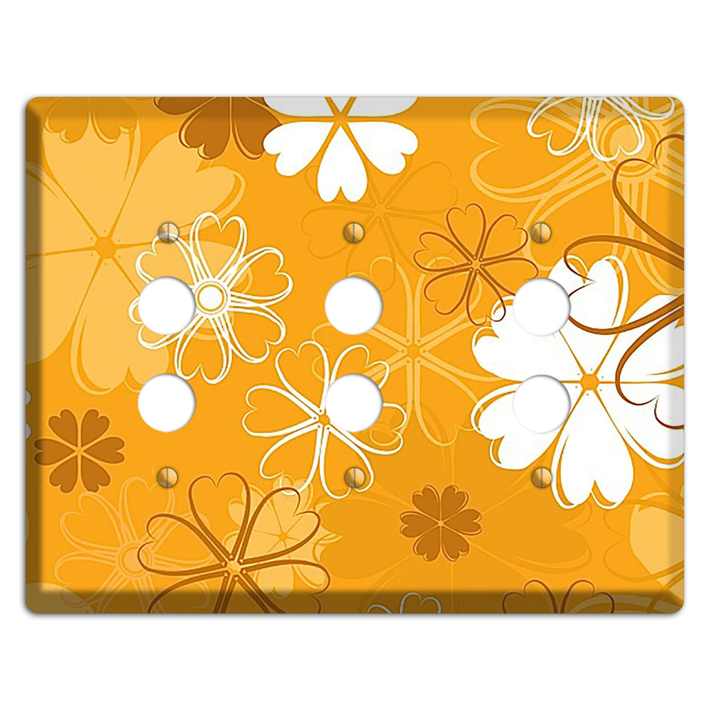 Orange Retro Flowers 3 Pushbutton Wallplate